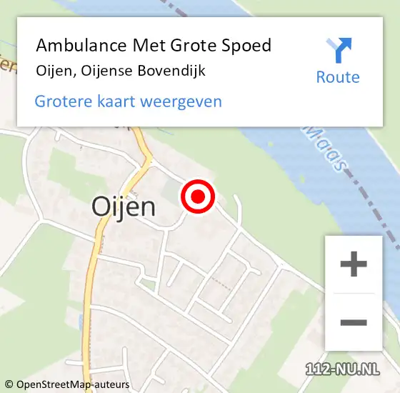 Locatie op kaart van de 112 melding: Ambulance Met Grote Spoed Naar Oijen, Oijense Bovendijk op 5 juli 2017 14:21