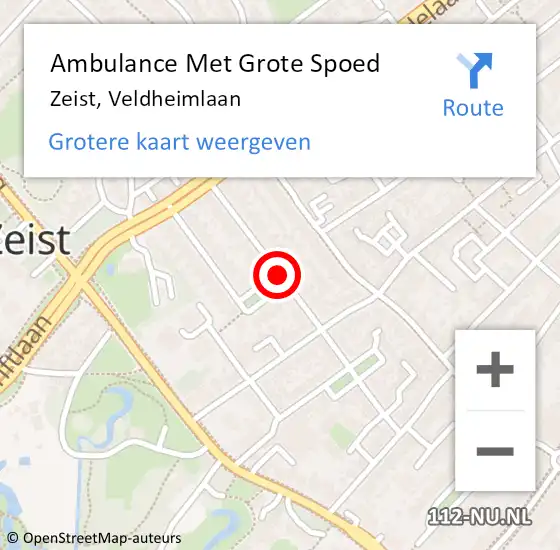 Locatie op kaart van de 112 melding: Ambulance Met Grote Spoed Naar Zeist, Veldheimlaan op 26 januari 2014 01:54