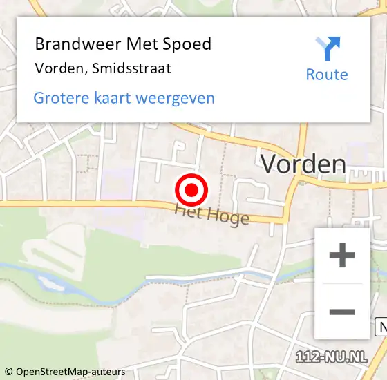 Locatie op kaart van de 112 melding: Brandweer Met Spoed Naar Vorden, Smidsstraat op 5 juli 2017 14:39