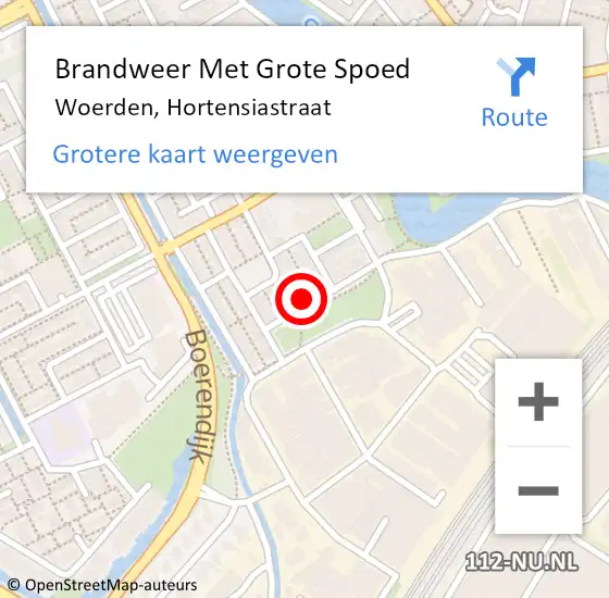 Locatie op kaart van de 112 melding: Brandweer Met Grote Spoed Naar Woerden, Hortensiastraat op 5 juli 2017 15:38