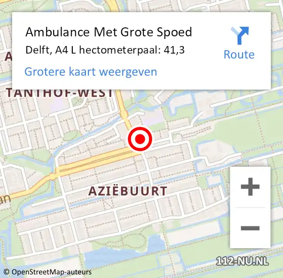 Locatie op kaart van de 112 melding: Ambulance Met Grote Spoed Naar Delft, A4 L hectometerpaal: 41,3 op 5 juli 2017 16:04