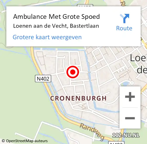 Locatie op kaart van de 112 melding: Ambulance Met Grote Spoed Naar Loenen aan de Vecht, Bastertlaan op 6 september 2013 22:49