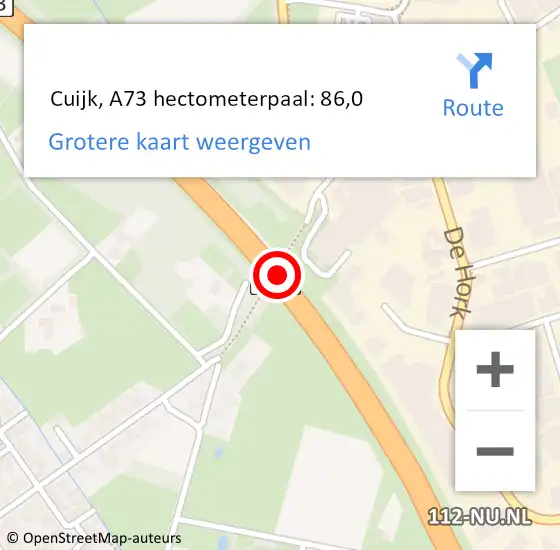 Locatie op kaart van de 112 melding:  Cuijk, A73 hectometerpaal: 86,0 op 5 juli 2017 19:36