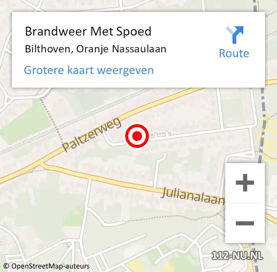 Locatie op kaart van de 112 melding: Brandweer Met Spoed Naar Bilthoven, Oranje Nassaulaan op 5 juli 2017 21:30