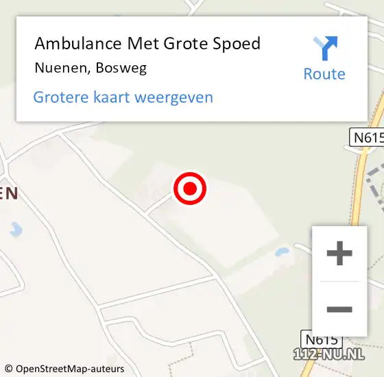 Locatie op kaart van de 112 melding: Ambulance Met Grote Spoed Naar Nuenen, Bosweg op 5 juli 2017 21:48