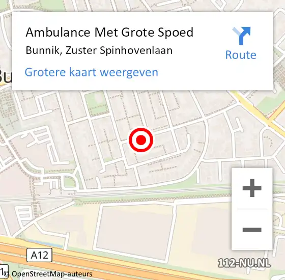 Locatie op kaart van de 112 melding: Ambulance Met Grote Spoed Naar Bunnik, Zuster Spinhovenlaan op 5 juli 2017 22:14