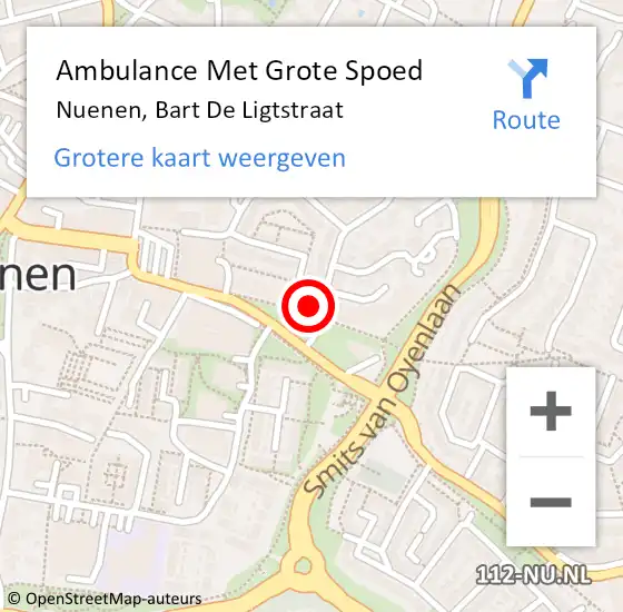 Locatie op kaart van de 112 melding: Ambulance Met Grote Spoed Naar Nuenen, Bart De Ligtstraat op 5 juli 2017 22:38