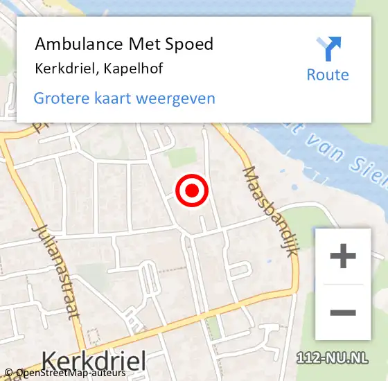Locatie op kaart van de 112 melding: Ambulance Met Spoed Naar Kerkdriel, Kapelhof op 6 juli 2017 00:38