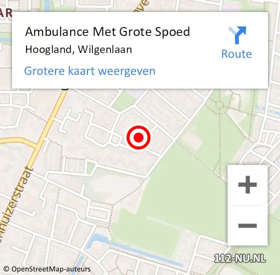 Locatie op kaart van de 112 melding: Ambulance Met Grote Spoed Naar Hoogland, Wilgenlaan op 6 juli 2017 06:02