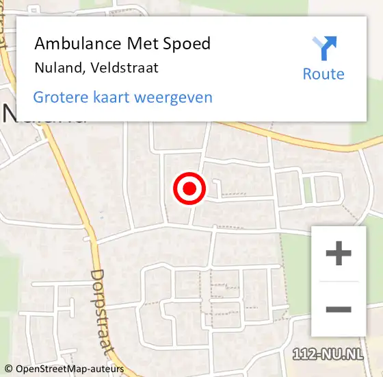 Locatie op kaart van de 112 melding: Ambulance Met Spoed Naar Nuland, Veldstraat op 6 juli 2017 08:06