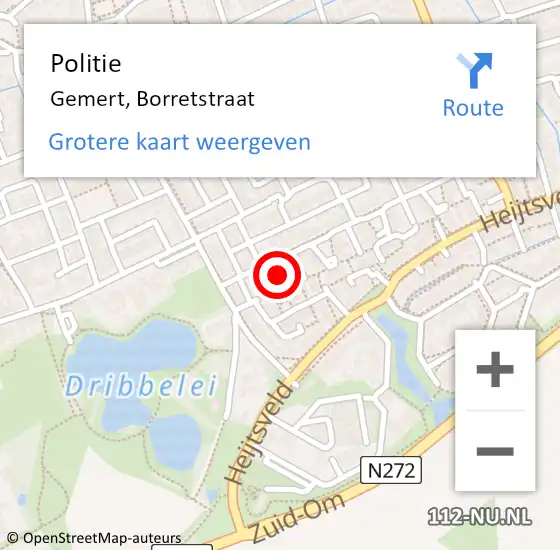 Locatie op kaart van de 112 melding: Politie Gemert, Borretstraat op 6 juli 2017 08:30