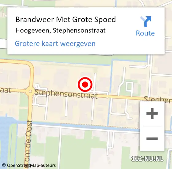 Locatie op kaart van de 112 melding: Brandweer Met Grote Spoed Naar Hoogeveen, Stephensonstraat op 6 juli 2017 09:50