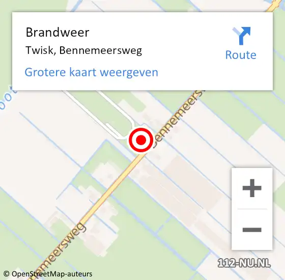 Locatie op kaart van de 112 melding: Brandweer Twisk, Bennemeersweg op 6 juli 2017 10:39