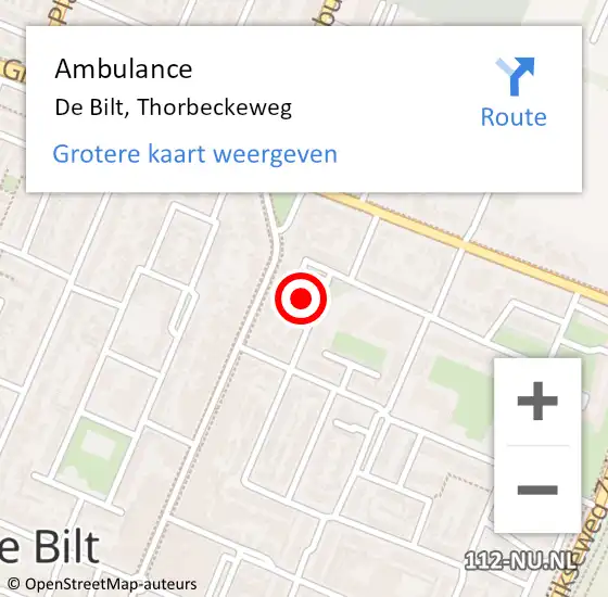 Locatie op kaart van de 112 melding: Ambulance De Bilt, Thorbeckeweg op 6 juli 2017 11:17