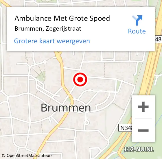 Locatie op kaart van de 112 melding: Ambulance Met Grote Spoed Naar Brummen, Zegerijstraat op 6 juli 2017 11:52