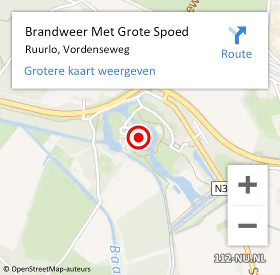 Locatie op kaart van de 112 melding: Brandweer Met Grote Spoed Naar Ruurlo, Vordenseweg op 6 juli 2017 12:38