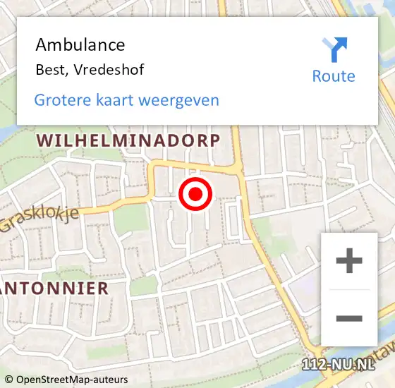 Locatie op kaart van de 112 melding: Ambulance Best, Vredeshof op 6 juli 2017 13:22