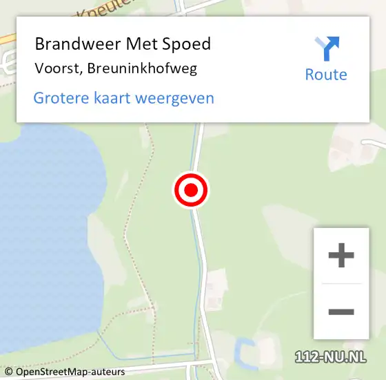 Locatie op kaart van de 112 melding: Brandweer Met Spoed Naar Voorst, Breuninkhofweg op 6 juli 2017 13:57