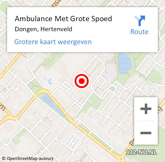 Locatie op kaart van de 112 melding: Ambulance Met Grote Spoed Naar Dongen, Hertenveld op 6 juli 2017 14:21