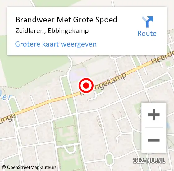 Locatie op kaart van de 112 melding: Brandweer Met Grote Spoed Naar Zuidlaren, Ebbingekamp op 6 juli 2017 14:28