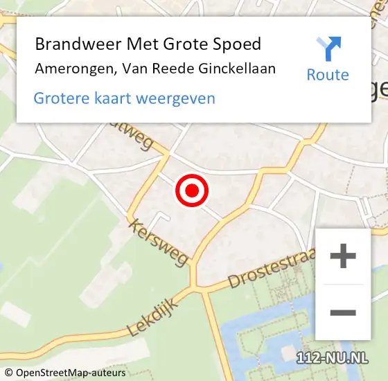 Locatie op kaart van de 112 melding: Brandweer Met Grote Spoed Naar Amerongen, Van Reede Ginckellaan op 6 juli 2017 14:40