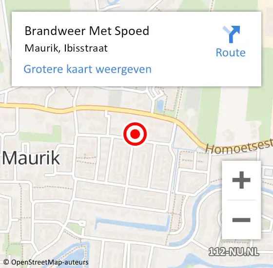 Locatie op kaart van de 112 melding: Brandweer Met Spoed Naar Maurik, Ibisstraat op 6 juli 2017 15:16