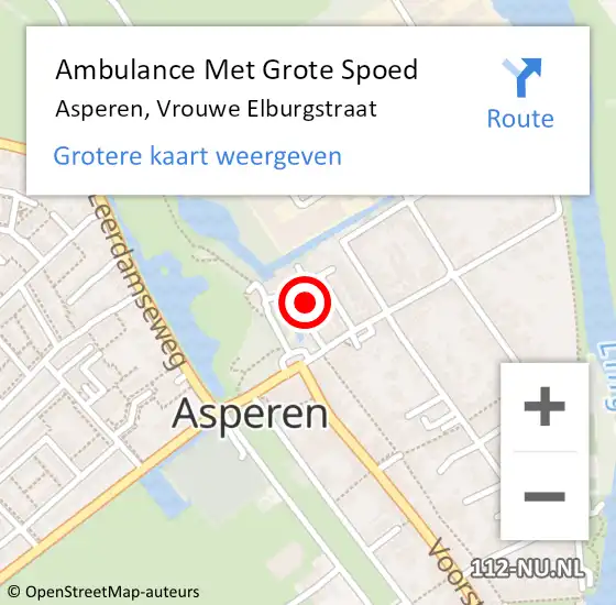 Locatie op kaart van de 112 melding: Ambulance Met Grote Spoed Naar Asperen, Vrouwe Elburgstraat op 6 juli 2017 15:44