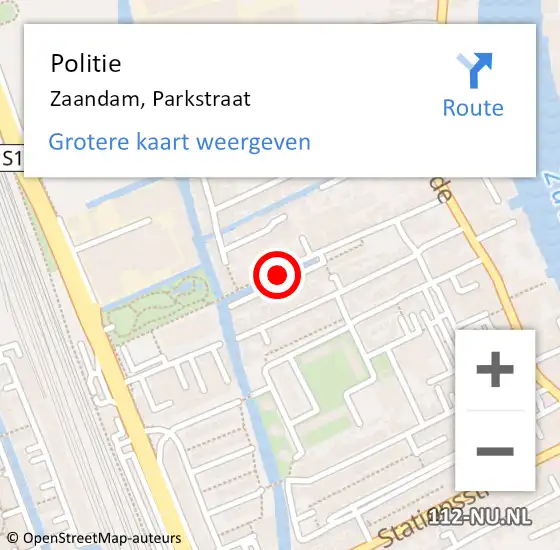 Locatie op kaart van de 112 melding: Politie Zaandam, Parkstraat op 6 juli 2017 16:06