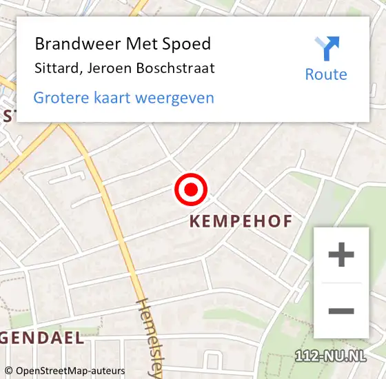 Locatie op kaart van de 112 melding: Brandweer Met Spoed Naar Sittard, Jeroen Boschstraat op 6 juli 2017 16:06