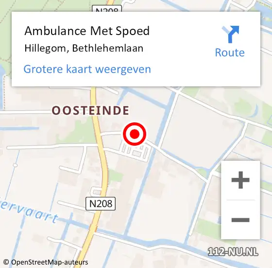 Locatie op kaart van de 112 melding: Ambulance Met Spoed Naar Hillegom, Bethlehemlaan op 6 juli 2017 16:10