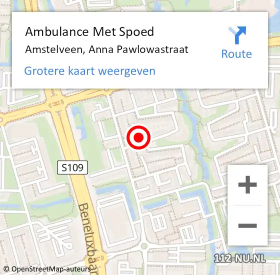 Locatie op kaart van de 112 melding: Ambulance Met Spoed Naar Amstelveen, Anna Pawlowastraat op 6 juli 2017 16:54