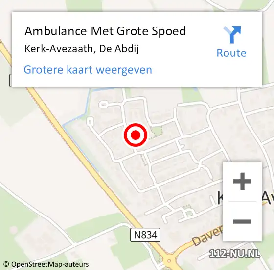 Locatie op kaart van de 112 melding: Ambulance Met Grote Spoed Naar Kerk-Avezaath, De Abdij op 6 juli 2017 18:50