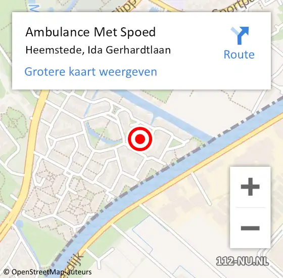 Locatie op kaart van de 112 melding: Ambulance Met Spoed Naar Heemstede, Ida Gerhardtlaan op 6 juli 2017 19:00