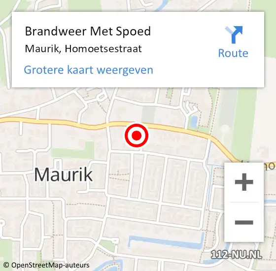 Locatie op kaart van de 112 melding: Brandweer Met Spoed Naar Maurik, Homoetsestraat op 6 juli 2017 19:27