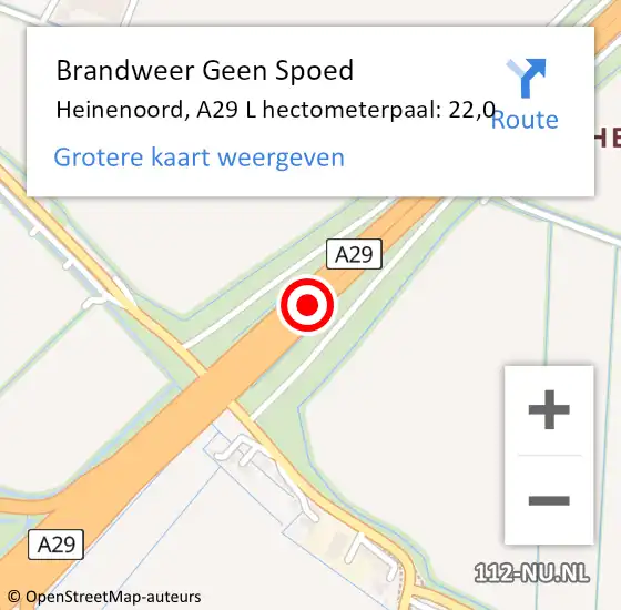 Locatie op kaart van de 112 melding: Brandweer Geen Spoed Naar Heinenoord, A29 L hectometerpaal: 22,0 op 6 juli 2017 20:28