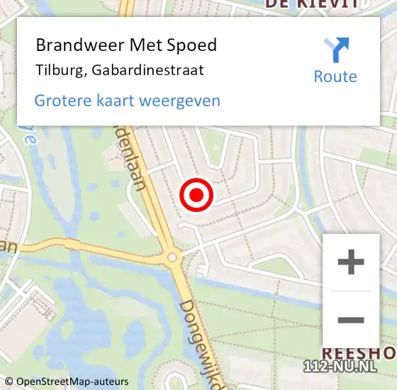 Locatie op kaart van de 112 melding: Brandweer Met Spoed Naar Tilburg, Gabardinestraat op 6 juli 2017 20:42