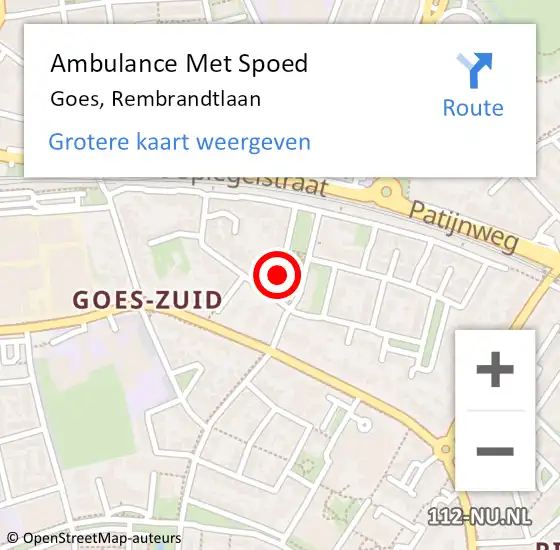 Locatie op kaart van de 112 melding: Ambulance Met Spoed Naar Goes, Rembrandtlaan op 6 juli 2017 20:54