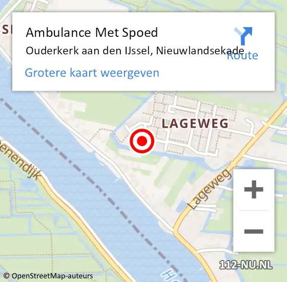 Locatie op kaart van de 112 melding: Ambulance Met Spoed Naar Ouderkerk aan den IJssel, Nieuwlandsekade op 6 juli 2017 21:13