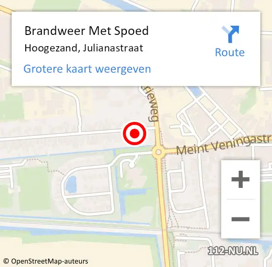 Locatie op kaart van de 112 melding: Brandweer Met Spoed Naar Hoogezand, Julianastraat op 6 juli 2017 22:35