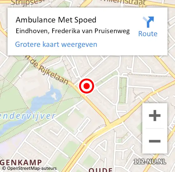 Locatie op kaart van de 112 melding: Ambulance Met Spoed Naar Eindhoven, Frederika van Pruisenweg op 6 juli 2017 22:49