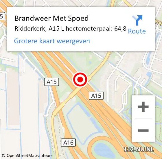 Locatie op kaart van de 112 melding: Brandweer Met Spoed Naar Ridderkerk, A15 L hectometerpaal: 64,8 op 6 juli 2017 23:36