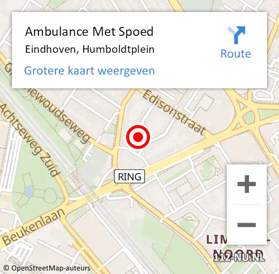 Locatie op kaart van de 112 melding: Ambulance Met Spoed Naar Eindhoven, Humboldtplein op 7 juli 2017 07:30