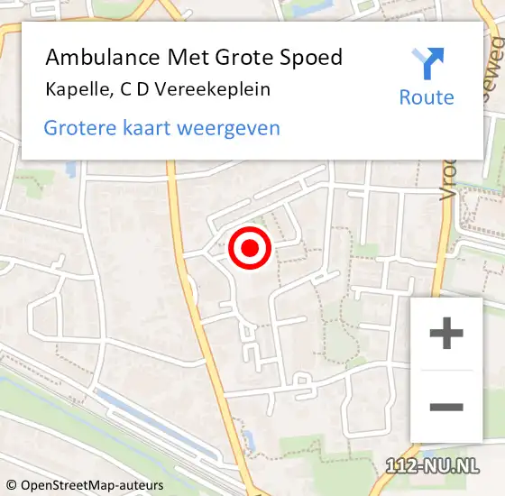 Locatie op kaart van de 112 melding: Ambulance Met Grote Spoed Naar Kapelle, C D Vereekeplein op 7 juli 2017 09:46