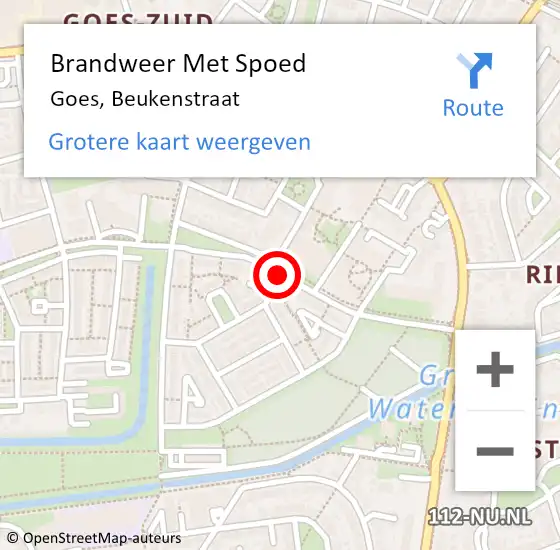 Locatie op kaart van de 112 melding: Brandweer Met Spoed Naar Goes, Beukenstraat op 7 juli 2017 11:37