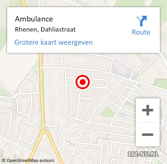 Locatie op kaart van de 112 melding: Ambulance Rhenen, Dahliastraat op 7 juli 2017 12:50