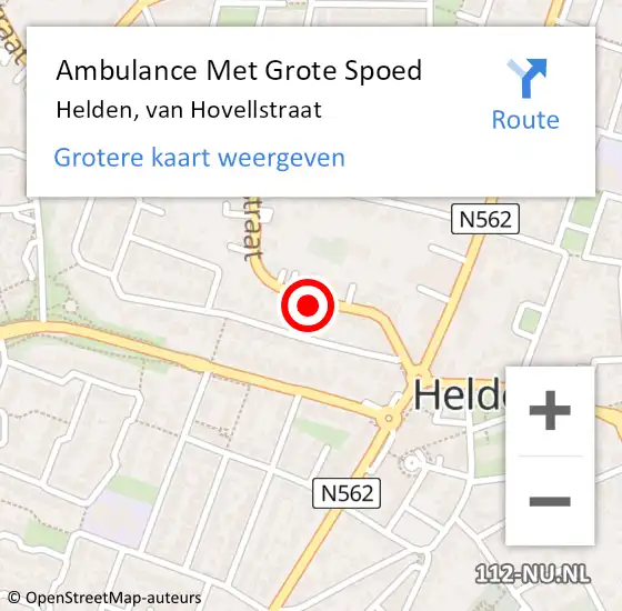 Locatie op kaart van de 112 melding: Ambulance Met Grote Spoed Naar Helden, van Hovellstraat op 7 juli 2017 13:23