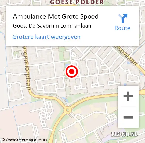 Locatie op kaart van de 112 melding: Ambulance Met Grote Spoed Naar Goes, De Savornin Lohmanlaan op 7 juli 2017 13:30