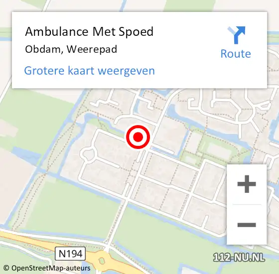 Locatie op kaart van de 112 melding: Ambulance Met Spoed Naar Obdam, Weerepad op 26 januari 2014 09:57