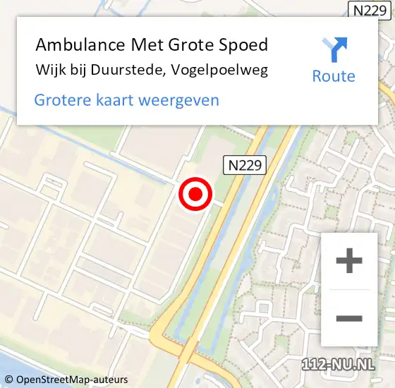 Locatie op kaart van de 112 melding: Ambulance Met Grote Spoed Naar Wijk bij Duurstede, Vogelpoelweg op 7 juli 2017 14:58