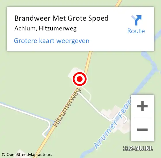 Locatie op kaart van de 112 melding: Brandweer Met Grote Spoed Naar Achlum, Hitzumerweg op 7 juli 2017 15:02